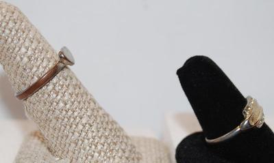 2 Rings Both Size 7 - 1 Silver Tone Heart and Triple Layered Gold Tone - One Stone Missing