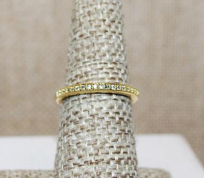 Size 8 Delicate Half Infinity Ring with Single Row of Tiny Stones on a Gold Tone Band (1.8g)
