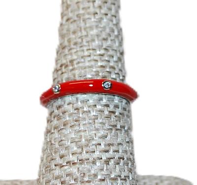 Size 10 Delicate RED Enamel Ring with 6 Accent Clear Stones on a Silver Tone Band (2.4g) - STACK ALL COLORS for a REAL IMPACT