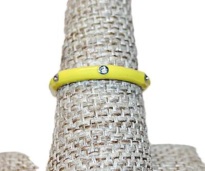 Size 6 Delicate YELLOW Ring with 6 Accent Clear Stones on a Silver Tone Band (1.9g) - STACK ALL COLORS for a REAL IMPACT