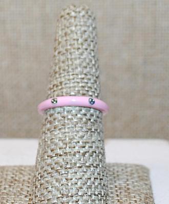 Size 9 Delicate PINK Enamel Ring with 6 Accent Clear Stones on a Silver Tone Band (2.2g) - STACK ALL COLORS for a REAL IMPACT