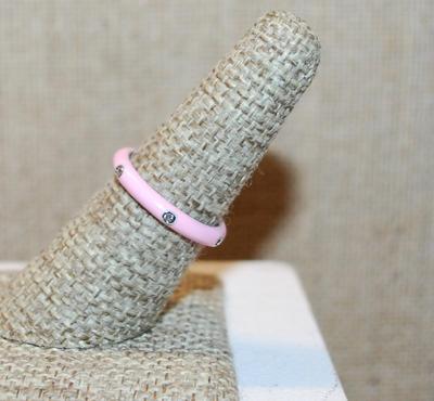 Size 10 Delicate PINK Enamel Ring with 6 Accent Clear Stones on a Silver Tone Band (2.6g) - STACK ALL COLORS for a REAL IMPACT
