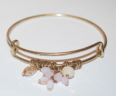 Pinkish Cluster Beads on Gold Tone Single Wire BRACELET (2½" Opening) with Accent Circles