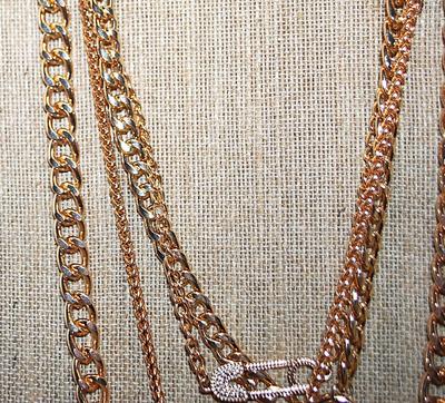 Unique Solid Gold Tone NECKLACE with Pins, Lock & Dice on 4 Different Style Chains and Lobster Clasp 20" L