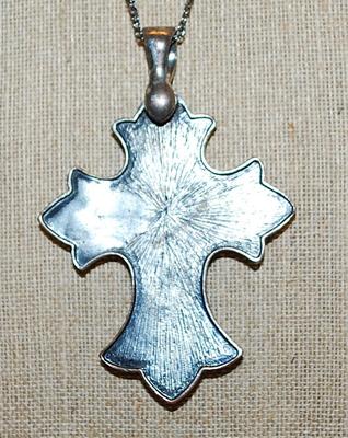 Very Large BLACK Bejeweled CROSS/PENDANT (4" x 2¾") with SNAP HOLDER on a Silver Tone Necklace Chain 17" L