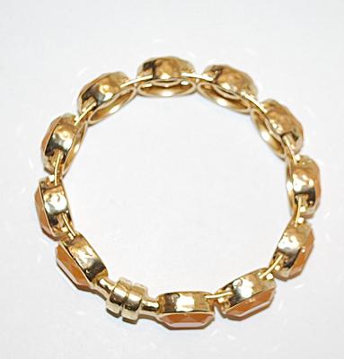 Gold Tone ORANGE OVALS MAGNETIC BRACELET (2⅛" Opening) with Cupped Stones & Solid Magnet Closure