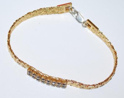 Beautiful Gold Colored BRACELET (2¼" Opening) with 2 Rows of 16 Clear Round Stones and Lobster Clasp