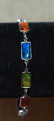 Beautiful Multicolor Acrylic RECTANGLE PANELS BRACELET (2¼" Opening) with Silver Tone Links and SNAP Clasp