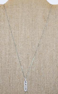 Clear Stones Parallelogram PENDANT (1¼" x ¼") on a Silver Tone Necklace Chain 17" L