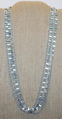 Bright Silver Colored 4 Strand NECKLACE - Marked "Sarah Cov" with "S" Strands and Circle Clasp 24" L