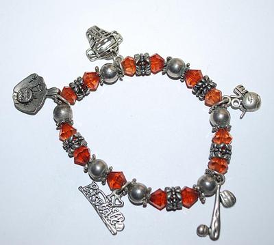 BASEBALL Themed Elastic CHARMS BRACELET (2½" Opening) with Bat, Ball, Glove, Catcher's Mask, Etc.