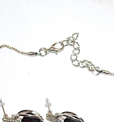 Large "Caged" Deep PURPLE Square Stone Combo PENDANT/NECKLACE (18" L) & EARRINGS JEWELRY SET with Bejeweled Silver...