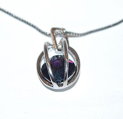 Large "Caged" Deep PURPLE Square Stone Combo PENDANT/NECKLACE (18" L) & EARRINGS JEWELRY SET with Bejeweled Silver...