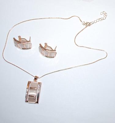 Beige Translucent Squares Combo PENDANT/ NECKLACE (18" L) & EARRINGS JEWELRY SET with a Bejeweled Setting, Lobster Clasp +...