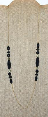 Delicate Gold Chain NECKLACE with Black & Gold Beads 30" L
