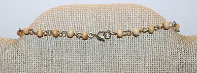 Carmel Colored Beads NECKLACE with Acrylic Red Pod Pendant on a Silver Tone Necklace Chain and Circle Clasp 20" L