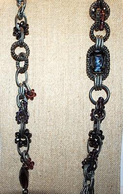 Solid "Purple & Silver" Beads, Loops, Rings, Links, + Stones WRAP-AROUND NECKLACE with Toggle Clasp 36" L