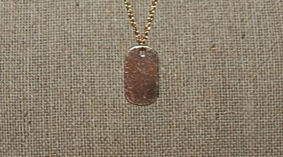 Gold Tone Shiny Oval TAG NECKLACE with Thin Gold Colored Necklace Chain and Lobster Clasp 22" L