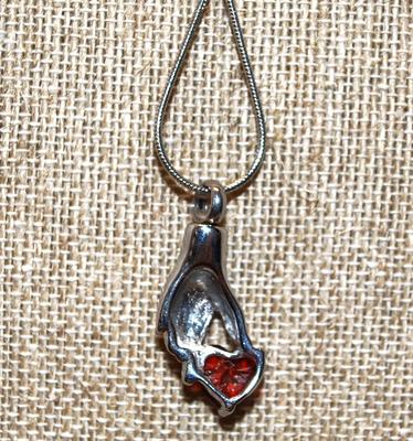 Cremation Ashes Memorial Stainless Steel "Heart in Hand" PENDANT (1¼" x ½") on a Rope Necklace Chain 21" L