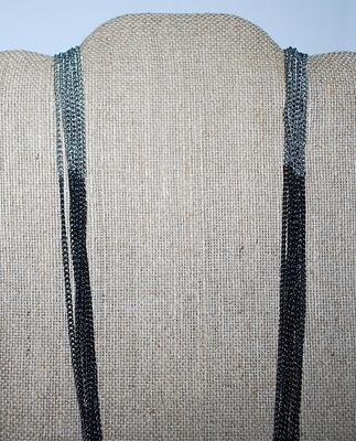 TWO-TONE Multi-Strand Silver & Black Colored NECKLACE with Unidentified Marking and Lobster Style Clasp 34" L