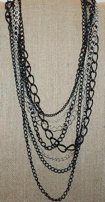 Silver & Black Colored 10 Strand NECKLACE with 2 Strand Holders and a Lobster Clasp 23" L