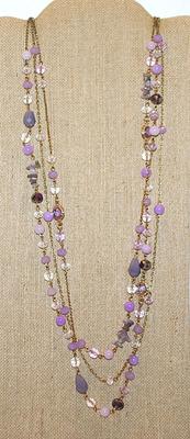 Multi-Strand Lavender Beaded NECKLACE with Beveled, Oblong, Round & Irregular Stones on a Dark Brass Style Chain and Lobster Clasp...