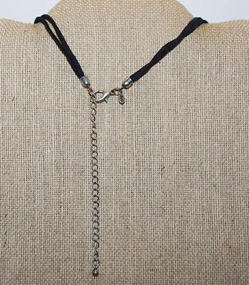 Wrap-Around Hammered Metal Triangle NECKLACE with Unidentified Hallmark & Bead Dangles on a Black Cloth Rope and Lobster Clasp...