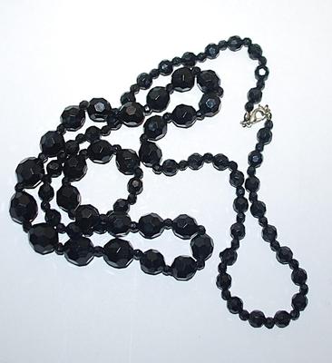 Black Beveled Globe-Style Beads Wrap-Around NECKLACE with 3 Bead Sizes & Silver Tone Lobster Clasp 36" L