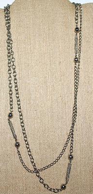 Long WRAP-AROUND Silver Colored NECKLACE with "Ball & Silver Strips"" Accents 50" L