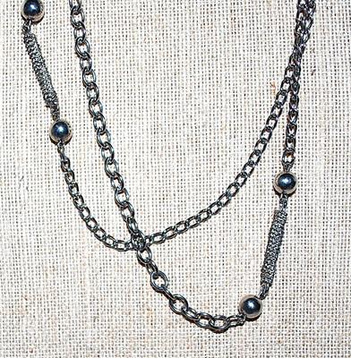 Long WRAP-AROUND Silver Colored NECKLACE with "Ball & Silver Strips"" Accents 50" L