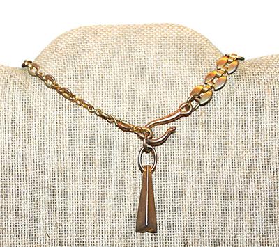 Brushed Gold Color SEGMENTED NECKLACE with Interesting PYRAMID Dangle and Large Wire HOOK CLASP 36" L