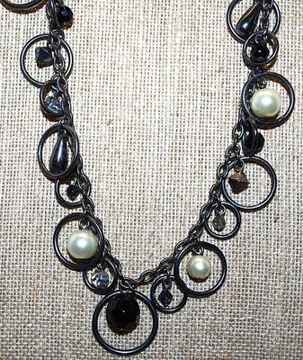 "Pearls & Bangles" NECKLACE Marked "NY" with 4 Faux Pearls and Dangle Accents with a Lobster Clasp 30" L