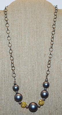 Gray Globes NECKLACE with Amber Spacer Beads and Lobster Clasp 18" L