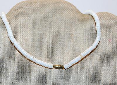 Cut Purple & White Choker SHELLS NECKLACE with White Rings "Chain" and Barrel Style Clasp 14" L