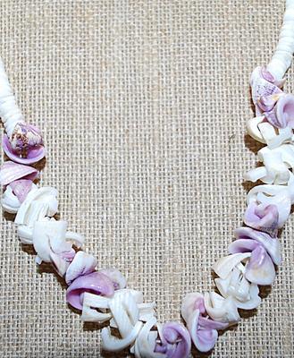 Cut Purple & White Choker SHELLS NECKLACE with White Rings "Chain" and Barrel Style Clasp 14" L