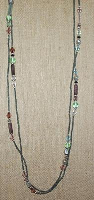 Long WRAP-AROUND NECLACE with Assorted Shapes & Color Beads and Tiny Bead "Chain" 60" L