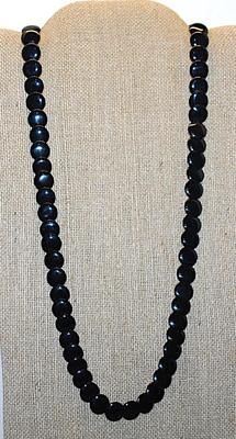 All Black Acrylic DISKS NECKLACE with Gold Tone Graphic Designed Fancy Clasp 28" L