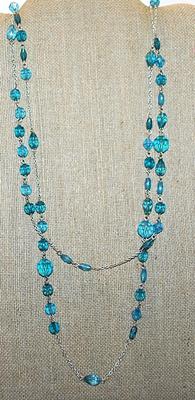 Long WRAP-AROUND NECKLACE with Aquamarine "Rosary" Beads 54" L