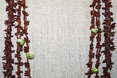 Collection of 2 Similar WRAP-AROUND NECKLACES with Acrylic Brown "Beads" and Shell Accents - 64" and 42" Long