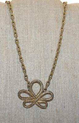 Ribbed Gold Tone "GLD" Brand BOWTIE NECKLACE/PENDANT COMBO (2¼" x 2") with Large TOGGLE Clasp and Gold Tone Solid...