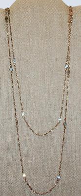 Long WRAP-AROUND 4 Strand NECKLACE - Marked "EXPRESS" - with Cupped Round Clear Stone Accents on a Gold Tone Chain and Lobster...