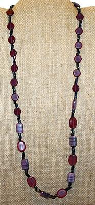 Deep Purple Hex, Oval & Rectangle Shaped ACRYLIC BEAD NECKLACE with Black Spacers and Barrel Screw Clasp 26" L