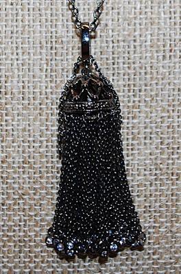 Bejeweled BLACK DANGLE & HOOK NECKLACE with Black Chain and Lobster Clasp 30" L