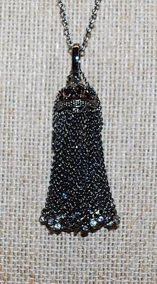 Bejeweled BLACK DANGLE & HOOK NECKLACE with Black Chain and Lobster Clasp 30" L