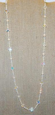 Loaded Faux Pearls NECKLACE with Clear Prism Spacers and a Circle Clasp 26" L