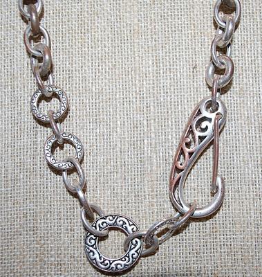 Vintage Large Silver Tone Link & Rings NECKLACE with Very Large Spring Style "CLIP" 16" L