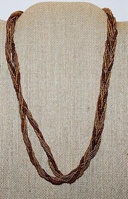 Twisted Amber & Gold Beads NECKLACE with Intertwined "Rope" Accent Strands and Dark Brass Colored Lobster Clasp 18" L