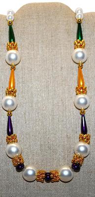 Showy Holiday Style NECKLACE - Marked "Annex Accents" with Green, Gold & Purple Accents and White Globes and Hallmark...