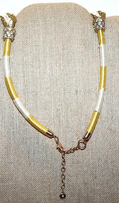 Vintage Heavily Gold & White Beaded and Intertwined NECKLACE - Marked "1946" with Bejeweled Caps and Rope Style Upper &...