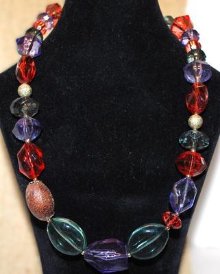 Multi-Color Acrylic NECKLACE with Tag " NAPIER EST. 1922" with a Lobster Clasp 16" L